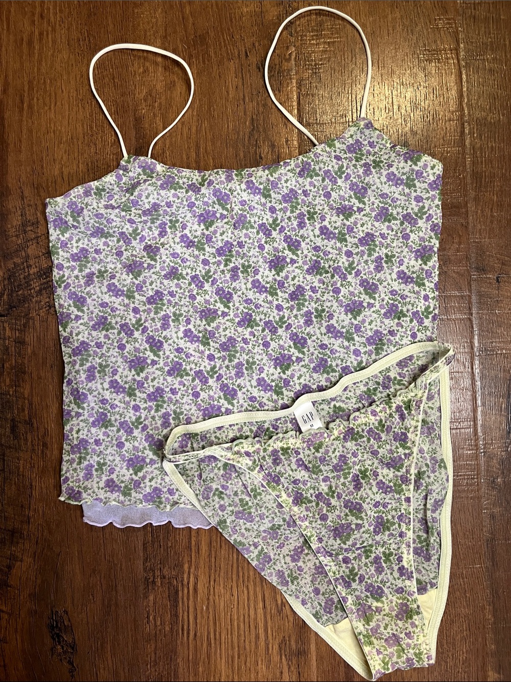 GAP Lavender Floral Nylon Sheer Cami & Bikini Set